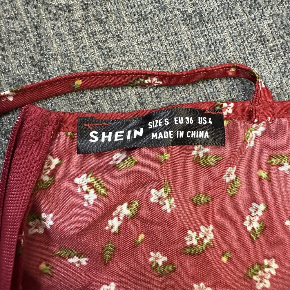SHEIN Midi Dress Red Floral Tie Size S‎ 4 - Picture 4 of 5